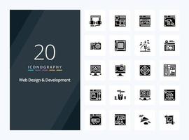 20 icono de glifo sólido de diseño y desarrollo web para presentación vector