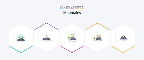 montañas 25 paquete de iconos planos que incluye colina. montaña. lluvia. naturaleza vector