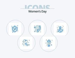 Womens Day Blue Icon Pack 5 Icon Design. ribbon. flower. roses. eight. protection vector