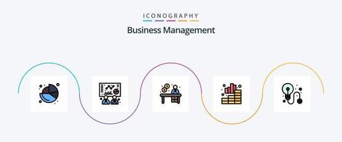 la línea de gestión empresarial llenó el paquete de iconos planos 5 que incluye el proceso. negocio. contacto. grafico. negocio vector