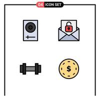 User Interface Pack of 4 Basic Filledline Flat Colors of console gym electronics email training Editable Vector Design Elements