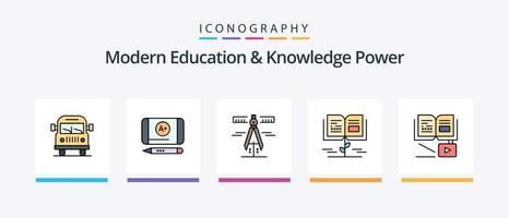 Modern Education And Knowledge Power Line Filled 5 Icon Pack Including lession. board. growth . abc. learining. Creative Icons Design vector