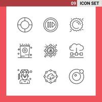 Set of 9 Vector Outlines on Grid for sharing affiliate sun party holiday Editable Vector Design Elements