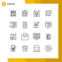 Universal Icon Symbols Group of 16 Modern Outlines of develop coding business switch team Editable Vector Design Elements