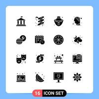 16 User Interface Solid Glyph Pack of modern Signs and Symbols of markets business jewelry paper imagination Editable Vector Design Elements