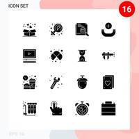 Set of 16 Commercial Solid Glyphs pack for player phone page new layout Editable Vector Design Elements