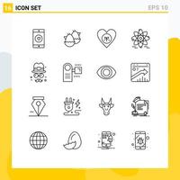 Set of 16 Modern UI Icons Symbols Signs for avatar education nature atom heart Editable Vector Design Elements