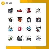 Modern Set of 16 Flat Color Filled Lines and symbols such as distributed ledger book currency environment fork farm Editable Creative Vector Design Elements
