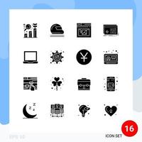 16 Universal Solid Glyphs Set for Web and Mobile Applications software processing sport object website Editable Vector Design Elements