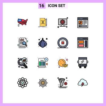 paquete de 16 signos y símbolos modernos de líneas rellenas de color plano para medios de impresión web, como la interfaz de usuario, creación de contenido, elementos de diseño de vectores creativos editables