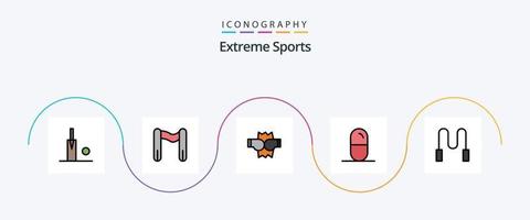 Paquete de 5 iconos planos llenos de línea deportiva que incluye. deporte. puñetazo. salto a la comba. tabletas vector