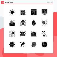 Modern Set of 16 Solid Glyphs Pictograph of cell wanted communication technology bandit Editable Vector Design Elements
