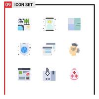 Universal Icon Symbols Group of 9 Modern Flat Colors of shield internet fast global map Editable Vector Design Elements