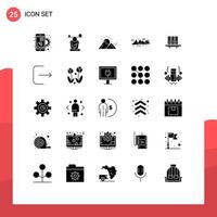 User Interface Pack of 25 Basic Solid Glyphs of landscape mountain mind sun nature Editable Vector Design Elements