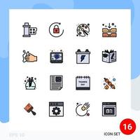 User Interface Pack of 16 Basic Flat Color Filled Lines of hand office back to school drawer archive Editable Creative Vector Design Elements