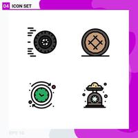 4 User Interface Filledline Flat Color Pack of modern Signs and Symbols of motion circle bakery food reverse Editable Vector Design Elements