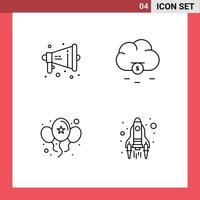 4 Universal Line Signs Symbols of loud party warning money rocket Editable Vector Design Elements