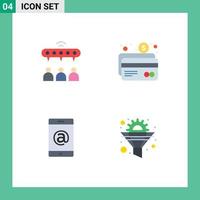 Modern Set of 4 Flat Icons Pictograph of group multimedia team card cog Editable Vector Design Elements