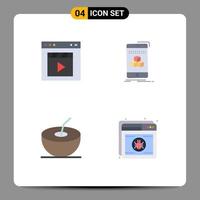 Set of 4 Vector Flat Icons on Grid for browser coconut interface cube antivirus Editable Vector Design Elements