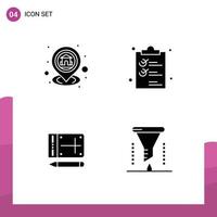 Set of 4 Commercial Solid Glyphs pack for gps shopping map clipper pencil Editable Vector Design Elements