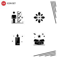 Modern Set of 4 Solid Glyphs Pictograph of checklist hindu tick decorate candle Editable Vector Design Elements