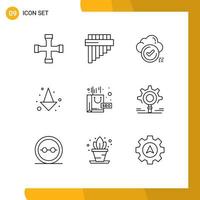 Pack of 9 Modern Outlines Signs and Symbols for Web Print Media such as seo complex tick full arrow Editable Vector Design Elements