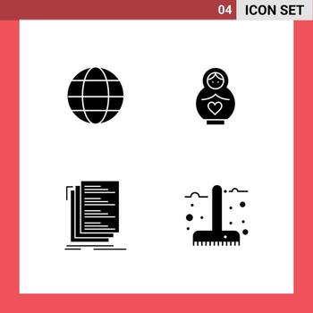 User Interface Pack of 4 Basic Solid Glyphs of globe compile dolphin heart list Editable Vector Design Elements