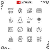 Pack of 16 creative Outlines of star computer scientist screen coding Editable Vector Design Elements