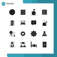 Pictogram Set of 16 Simple Solid Glyphs of hotel memory space electronic store Editable Vector Design Elements