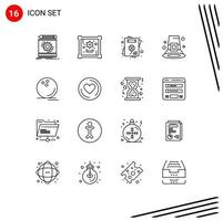 Modern Set of 16 Outlines Pictograph of game pilgrim cultures hat fall Editable Vector Design Elements