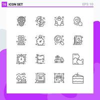 Modern Set of 16 Outlines and symbols such as couple chat sms heart message network Editable Vector Design Elements