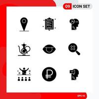 Pictogram Set of 9 Simple Solid Glyphs of face religion head ramadan cup Editable Vector Design Elements