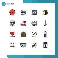 Group of 16 Flat Color Filled Lines Signs and Symbols for database qa laptop online answers Editable Creative Vector Design Elements