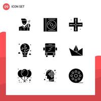 Modern Set of 9 Solid Glyphs Pictograph of fly air cd technology map Editable Vector Design Elements