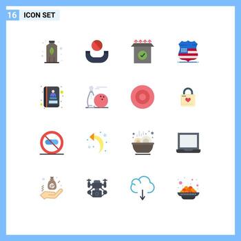 Mobile Interface Flat Color Set of 16 Pictograms of bawling communication setup book security Editable Pack of Creative Vector Design Elements