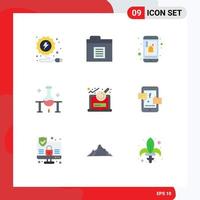 Modern Set of 9 Flat Colors and symbols such as login file reminder analysis science experiment Editable Vector Design Elements