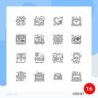 Mobile Interface Outline Set of 16 Pictograms of education e breast elearning network Editable Vector Design Elements