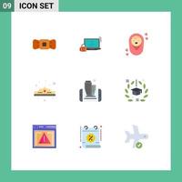 paquete de 9 signos y símbolos modernos de colores planos para medios de impresión web, como elementos de diseño de vectores editables de la corona de joyas móviles