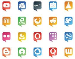 20 logotipos de estilo de burbujas de discurso de redes sociales como coderwall feedburner xiaomi flickr reddit vector