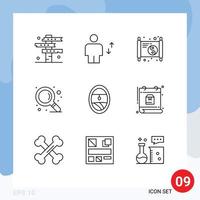 Group of 9 Modern Outlines Set for plane search human find paper Editable Vector Design Elements