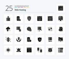 paquete de iconos de 25 glifos sólidos de alojamiento web que incluye web . servidor. sal apoderado alojamiento vector