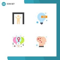 4 iconos universales planos signos símbolos de escáner humano bulbo cardíaco seo mujeres elementos de diseño vectorial editables vector