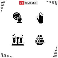 Solid Glyph Pack of 4 Universal Symbols of coffee blood time hand test tubes Editable Vector Design Elements