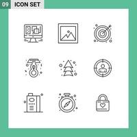 grupo universal de símbolos de iconos de 9 esquemas modernos de elementos de diseño de vectores editables del día de flechas comerciales de enfoque