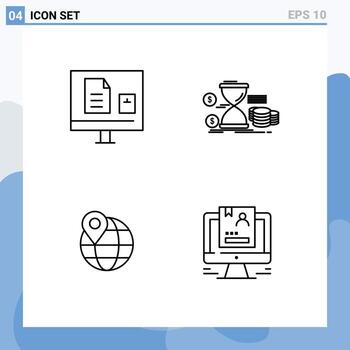Group of 4 Filledline Flat Colors Signs and Symbols for e coins learning management map Editable Vector Design Elements