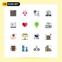Pack of 16 Modern Flat Colors Signs and Symbols for Web Print Media such as laptop power server oil energy Editable Pack of Creative Vector Design Elements