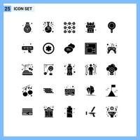 Mobile Interface Solid Glyph Set of 25 Pictograms of stew pan kitchen lock sand beach Editable Vector Design Elements