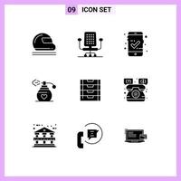 Pack of 9 creative Solid Glyphs of storage drawer approved document love Editable Vector Design Elements