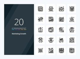 20 Marketing Growth Outline icon for presentation vector