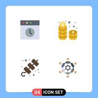 paquete de interfaz de usuario de 4 iconos planos básicos de aplicaciones, vacaciones, monedas, viajes en efectivo, elementos de diseño vectorial editables vector